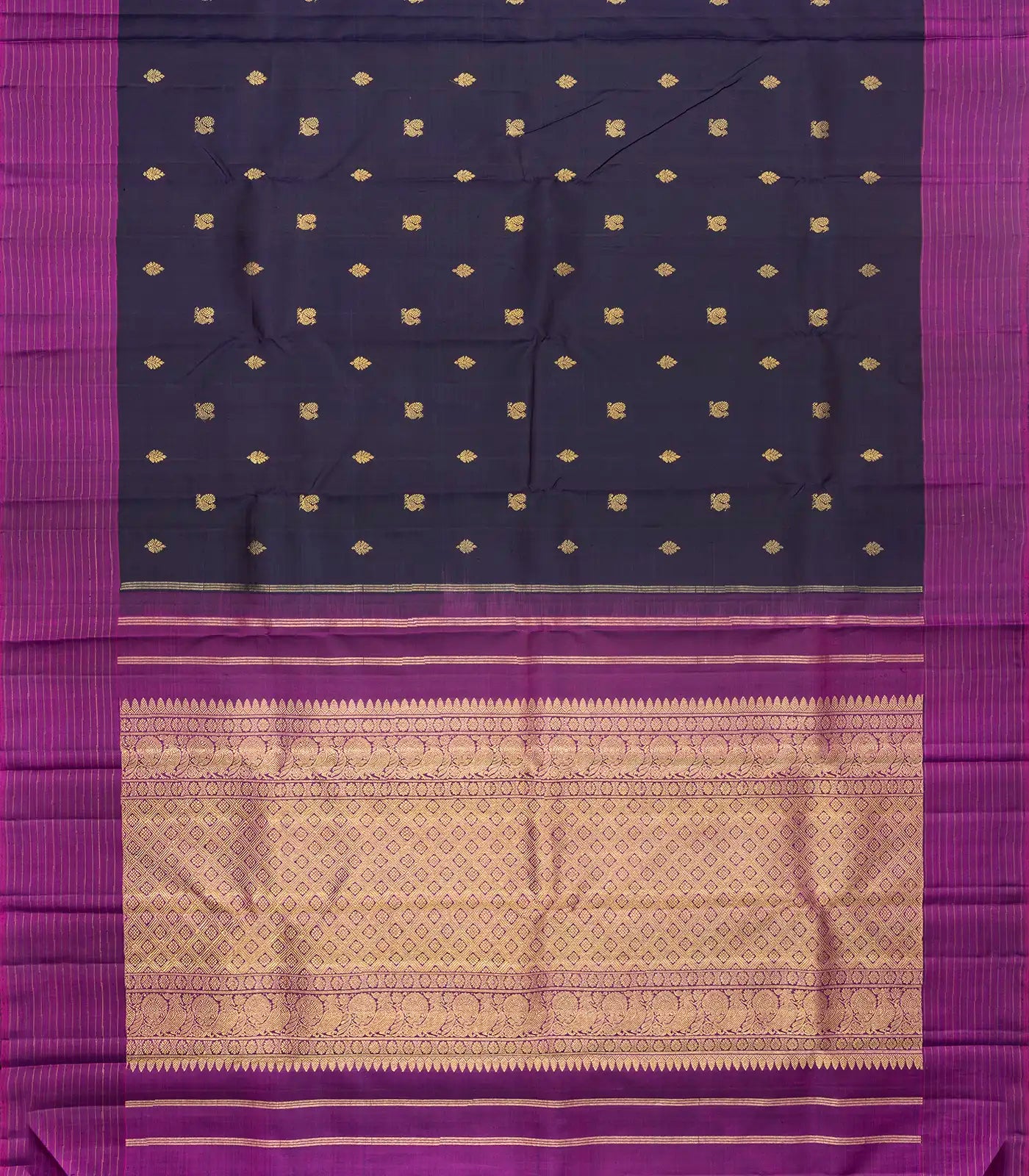 Navy Blue Handloom Kanchipuram Silk Saree With Annam Motifs