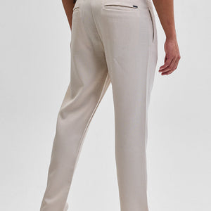 Cream Self-Design Slim Fit Trousers