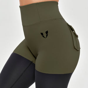 Cargo Athletic Leggings - Dark Green and Black