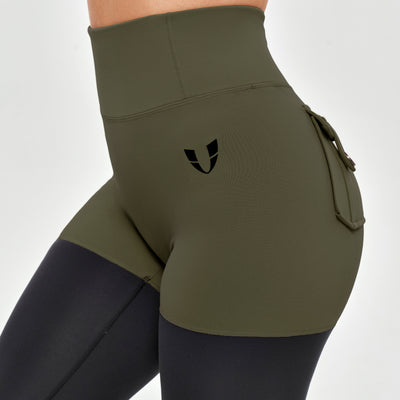 Cargo Athletic Leggings - Dark Green and Black
