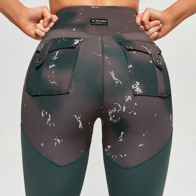 Cargo Power Leggings - Tie Dye and Dark Green