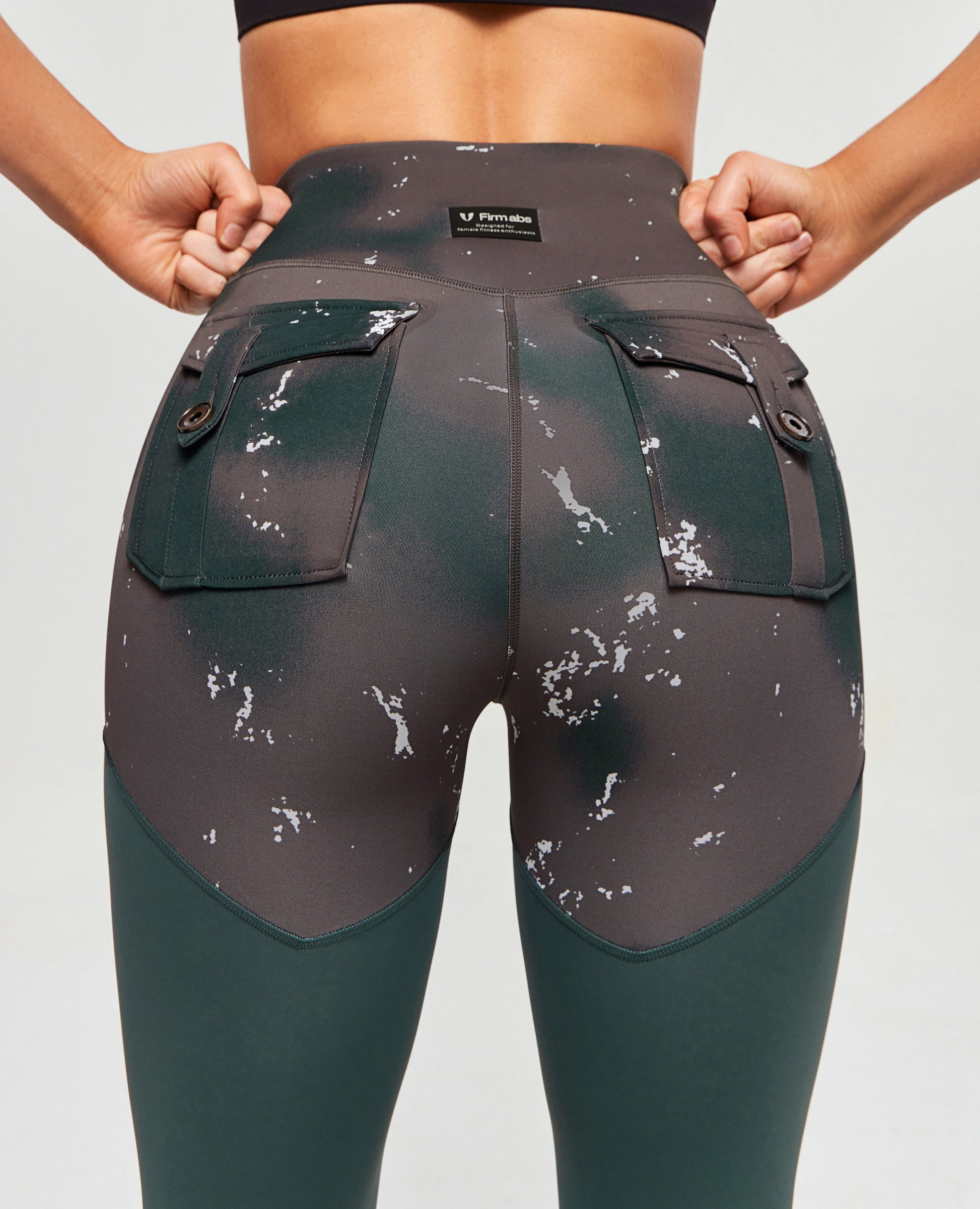 Cargo Power Leggings - Tie Dye and Dark Green