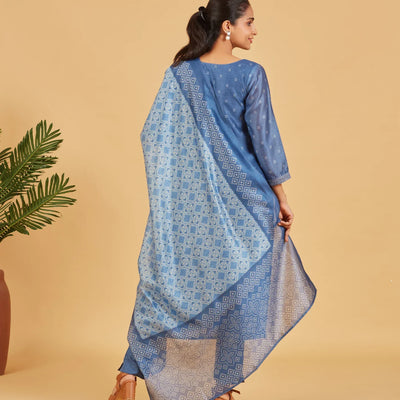 Cobalt Blue Kurta Set With Matching Dupatta