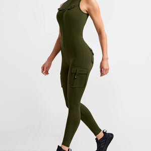 Cargo Pocket Long Bodysuit - Dark Olive Green