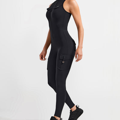 Cargo Pocket Long Bodysuit - Black