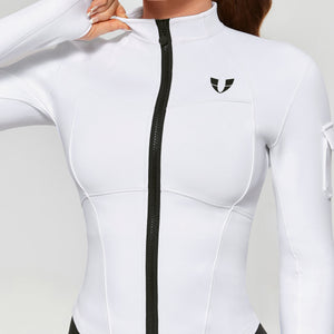 Stand Collar Fitness Moto Jacket - White