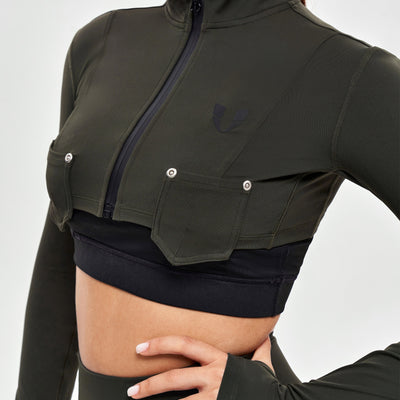 Firmabs Long Sleeve Crop Top - Dark Green