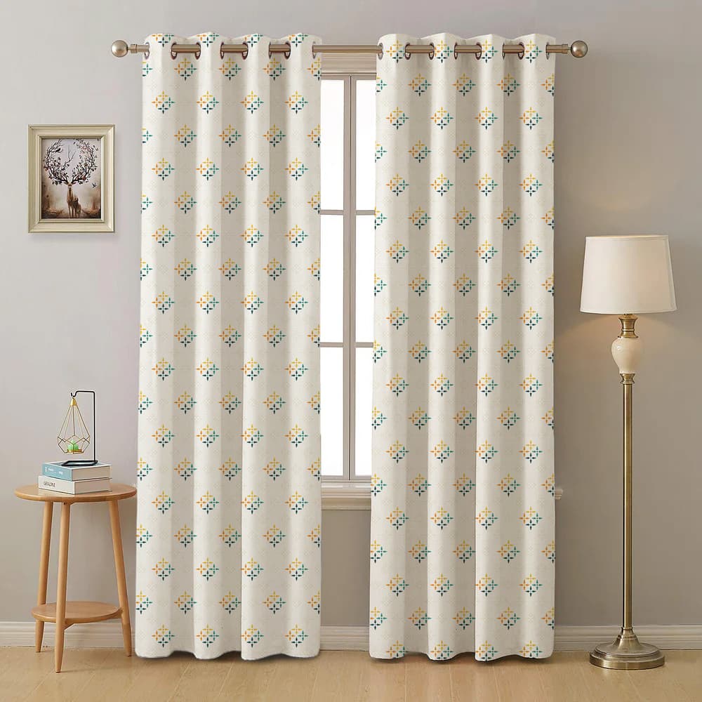 100% Cotton Curtains for Living Room, Bedroom curtains - Pack of 2 curtains, Mosaic - Yellow & Blue