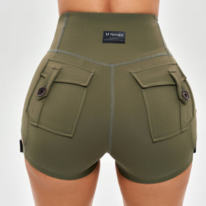 Cutout Cargo Shorts - Moss Green