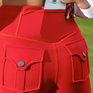 Powerful Belted Cargo leggings - Red
