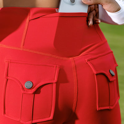 Powerful Belted Cargo leggings - Red