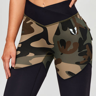 V-Waist Gym Leggings - Coffee Camo