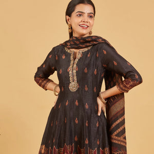 Festive Black Anarkali Set With Matching Dupatta