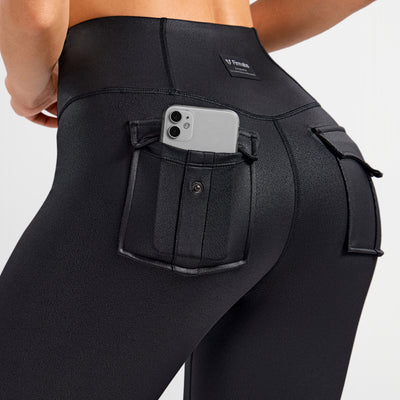 Faux Leather Cargo Power Leggings - Black