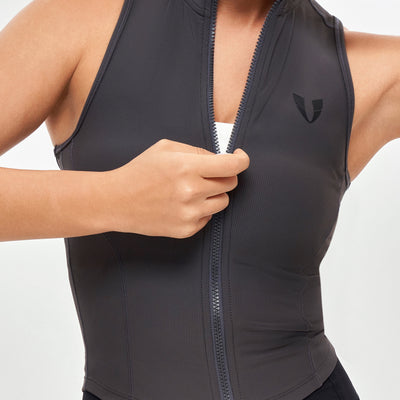 Ribbed Zip Up Tank - Graphite Gray