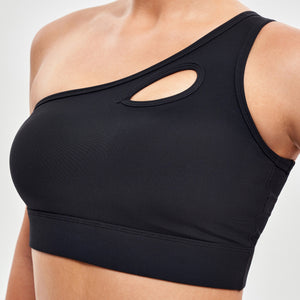 One Shoulder Sports Bra - Black