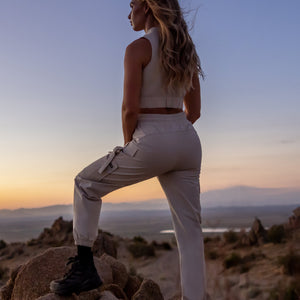 Loose Fit Cargo Power Pants - Apricot Gray