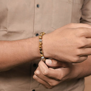 Tiger Eye Stone with Om Namah Shivay Silver Beads Bracelet