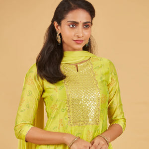 Yellow Green Kurta Set With Matching Dupatta