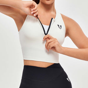 Half Zip Crop Top - White