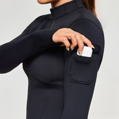 Stand Collar Fitness Moto Jacket - Black