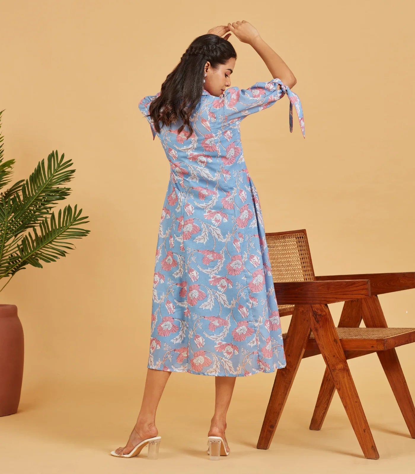 Blue Floral Printed Shirt Dress
