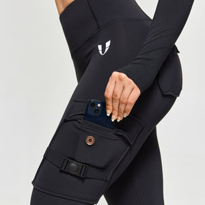 Thermal Fleece Cargo Leggings - Black