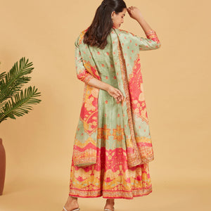 Misty Green Anarkali Set With Matching Dupatta
