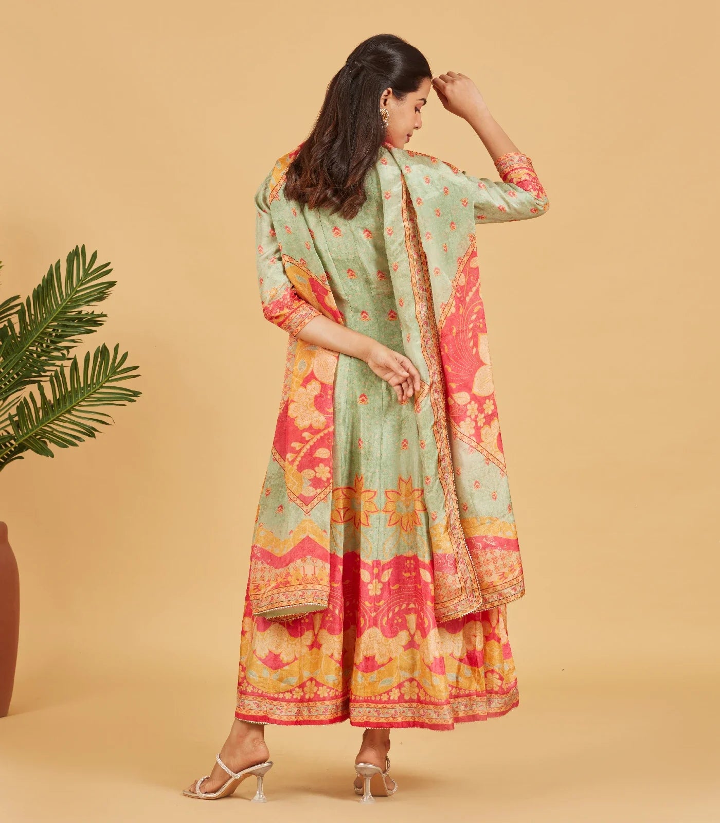 Misty Green Anarkali Set With Matching Dupatta