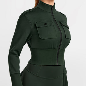 Loose Fit Active Crop Jacket - Dark Army Green