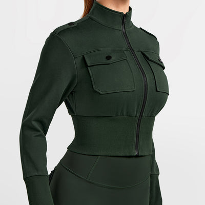 Loose Fit Active Crop Jacket - Dark Army Green