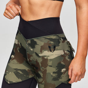 V-waist Gym Leggings - Abstract Camo and Black