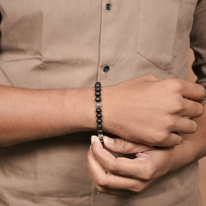 Ebony Karungali with Om Namah Shivay Silver Beads Bracelet