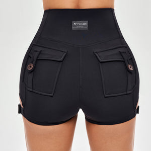 Cutout Cargo Shorts - Black