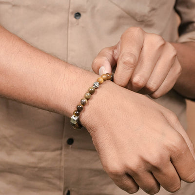 Tiger Eye Stone with Om Silver Beads Bracelet