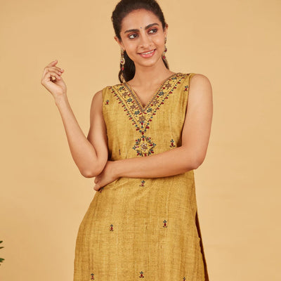 Olive Kurta Set With Matching Dupatta