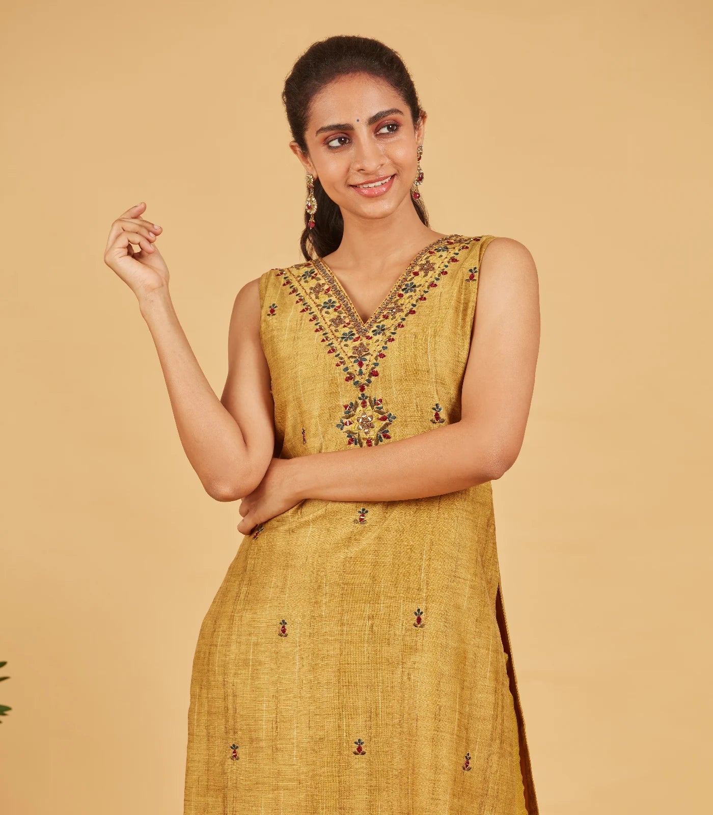 Olive Kurta Set With Matching Dupatta