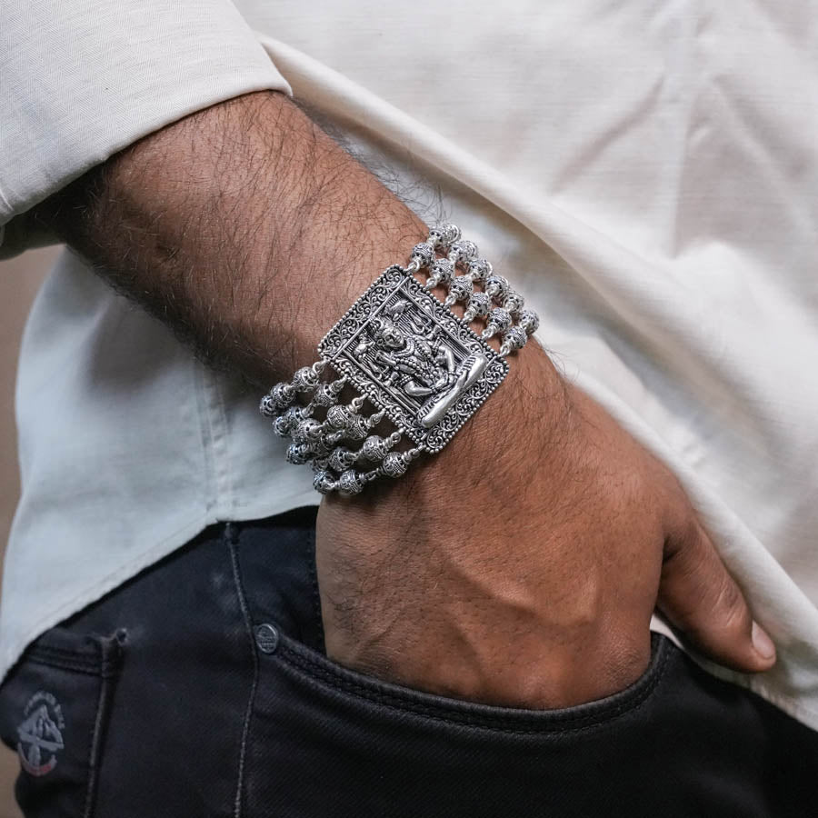 Shiva Six Line Silver Bracelet