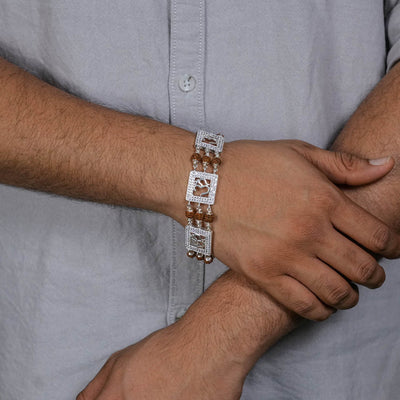 Rudraksha Silver Dimond Om Brooch Bracelet