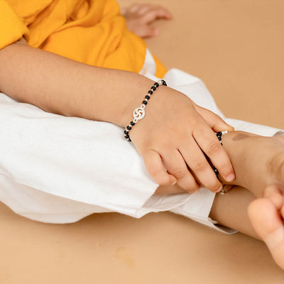 Black Beads and Silver Swastik Nazariya for Kids