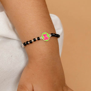 Real black beads pink Ganesh silver nazariya for kids