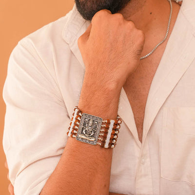 Rudraksha Silver Shiva Brooch Six Lines Bracelet