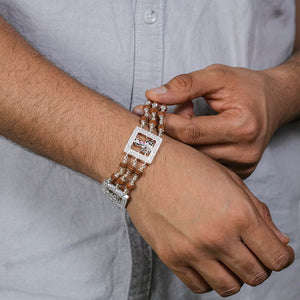 Rudraksha Silver Two Goga Triple Line Bracelet