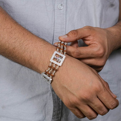 Rudraksha Silver Two Goga Triple Line Bracelet