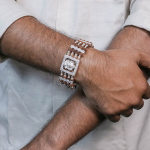 Rudraksha Silver Roaring Lion Four Linne Bracelet