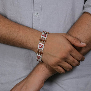 Rudraksha Silver Om With Shree Tripal Line Bracelet