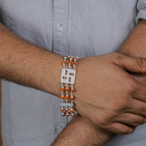 Rudraksha Silver Swastik Brooch Triple Line Bracelet