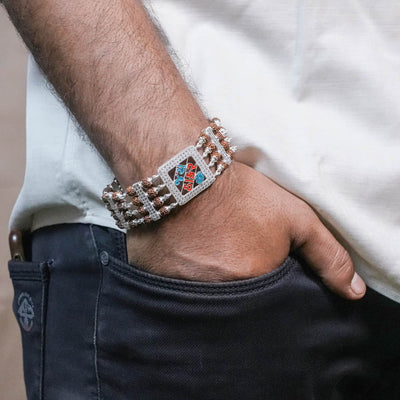 Rudraksha Silver Jay Thakar Four Line Bracelet
