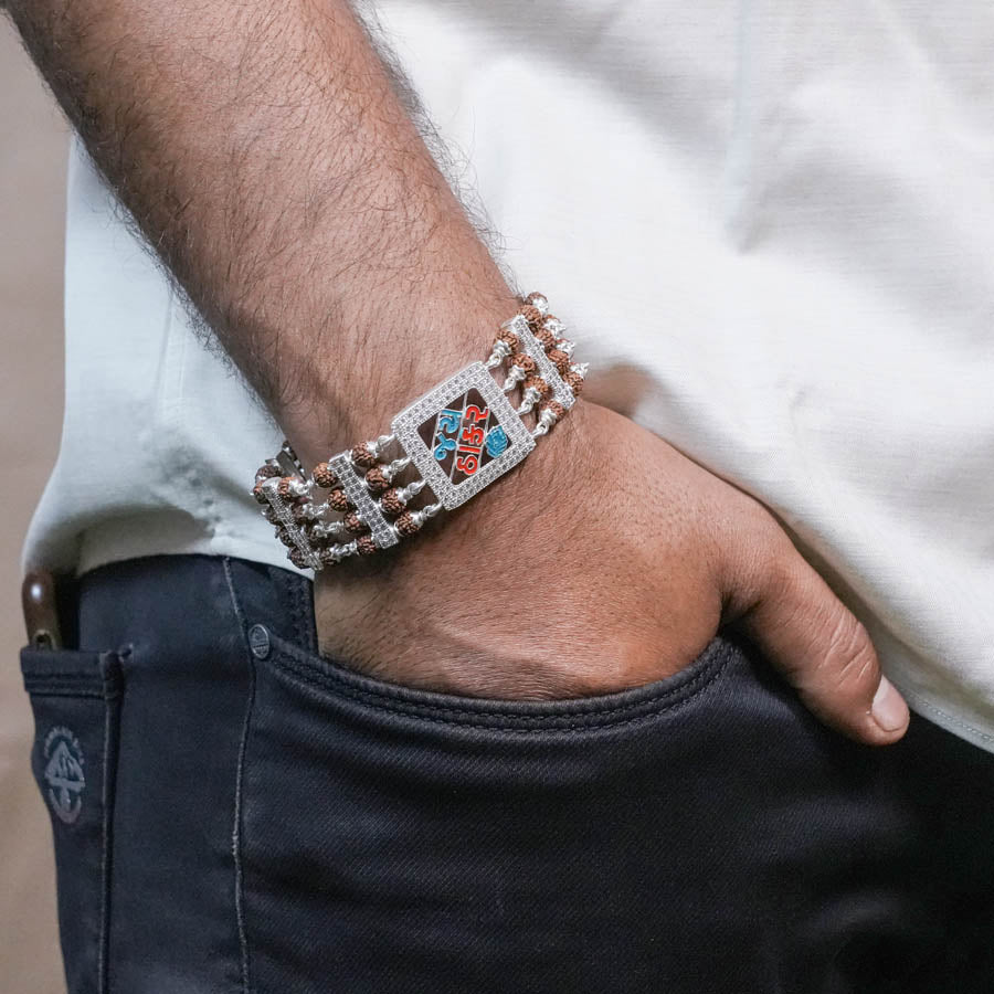 Rudraksha Silver Jay Thakar Four Line Bracelet