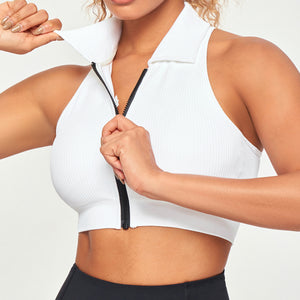 Ribbed Full Zip Padded Tank Top - White
